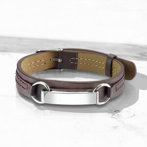 Hnedý kožený náramok s chirurgickou oceľou a minimalistickým dizajnom TS-BR-0016