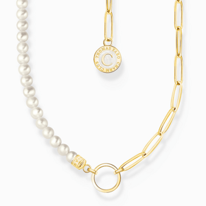 THOMAS SABO náhrdelník na charm White pearls Charmista disc gold KE2189-430-14