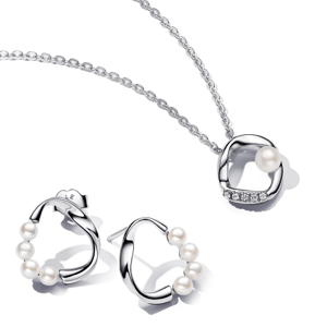 PANDORA ESSENCE set náhrdelník a náušnice s perlami 393303C01+293276C01