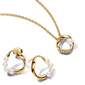 PANDORA ESSENCE set náhrdelník a náušnice s perlami 363303C01+263276C01