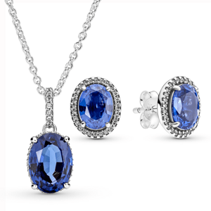 PANDORA set náhrdelník a náušnice s modrými krištáľmi 390055C01+290040C01