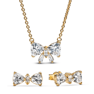 PANDORA set náhrdelník a náušnice Trblietavé mašličky 363508C01+263507C01