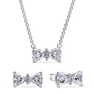 PANDORA set náhrdelník a náušnice Trblietavé mašličky 393509C01+293506C01
