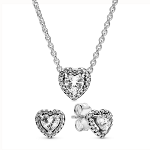 PANDORA strieborný set náhrdelník a náušnice Žiarivé srdcia 398425C01+298427C01