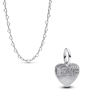 PANDORA strieborný set retiazka a prívesok Žiarivé srdce 393334C00+793604C01