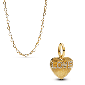 PANDORA pozlátený set retiazka a prívesok Žiarivé srdce 363334C00+763604C01