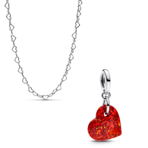 PANDORA strieborný set retiazka a prívesok Opálové srdiečko 393334C00+793348C01