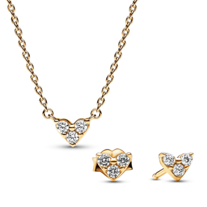 PANDORA pozlátený set náhrdelník a náušnice Žiarivé srdcia 363014C01+263003C01