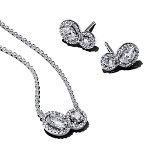 PANDORA strieborný set náhrdelník a náušnice Halo set 393776C01+293774C01